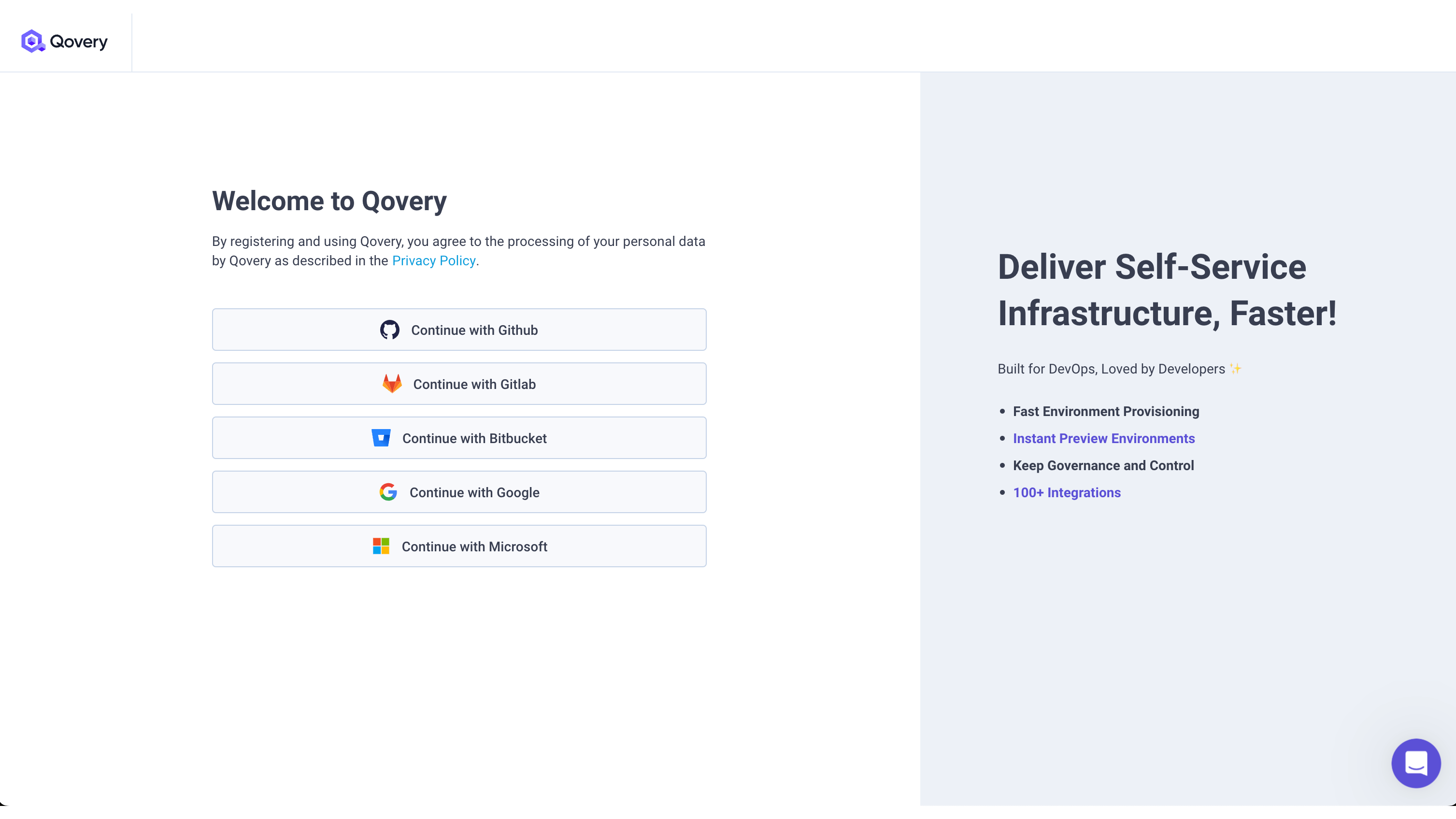 Qovery Sign-up page