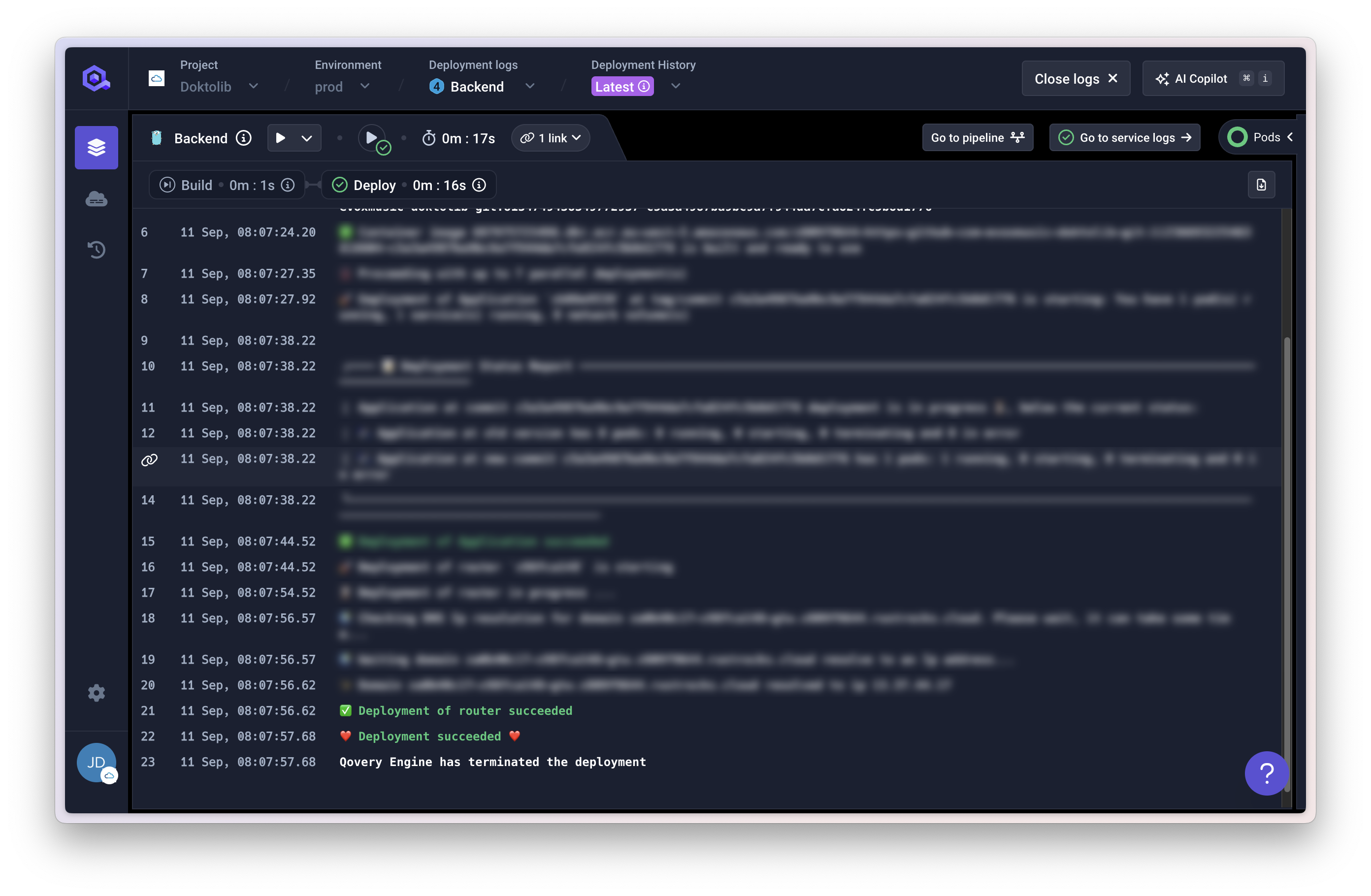 Deployment Logs View