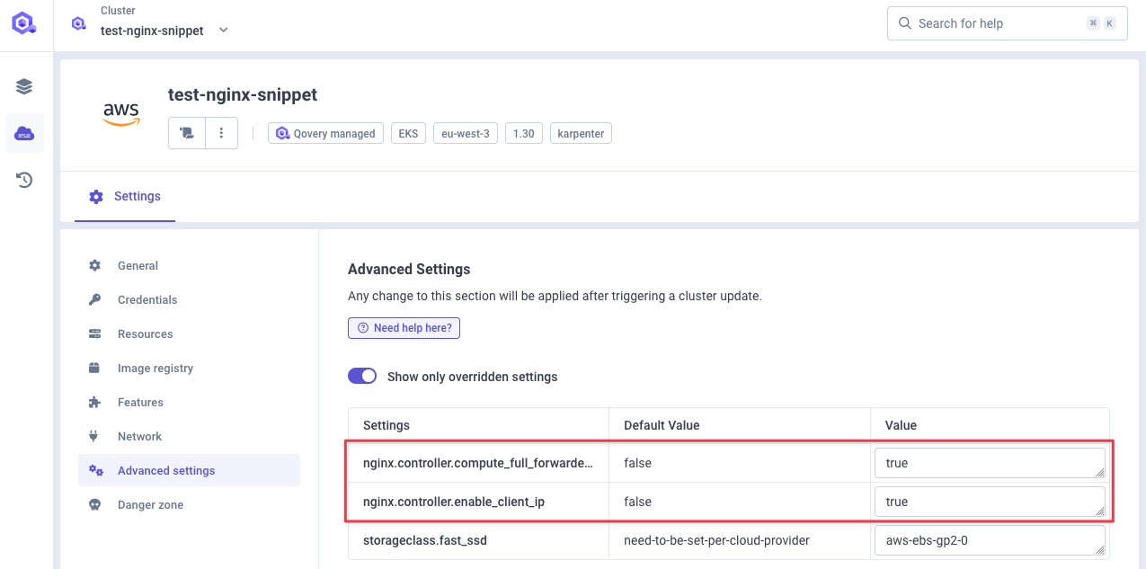 Cluster initial setup in Qovery console