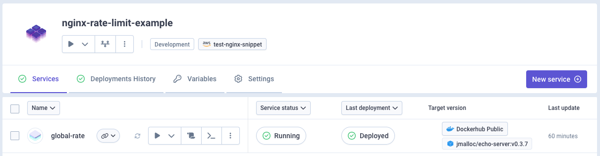 Service initial setup in Qovery console