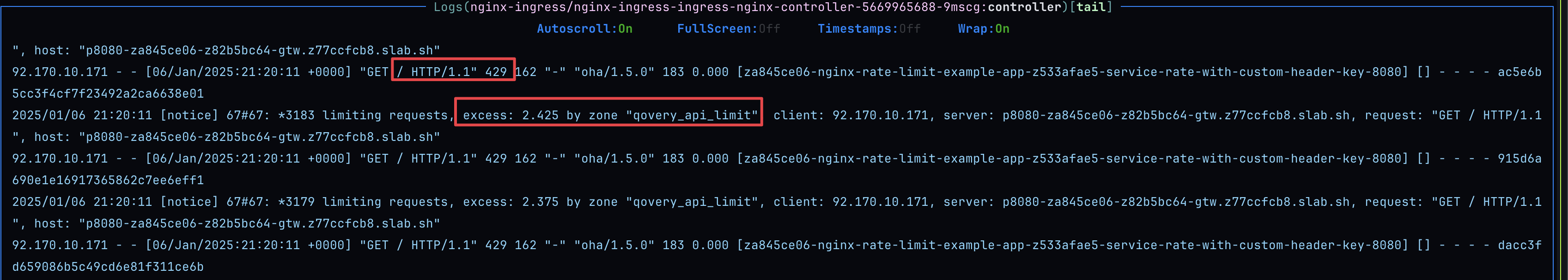 NGINX logs showing requests rejections with custom http status code