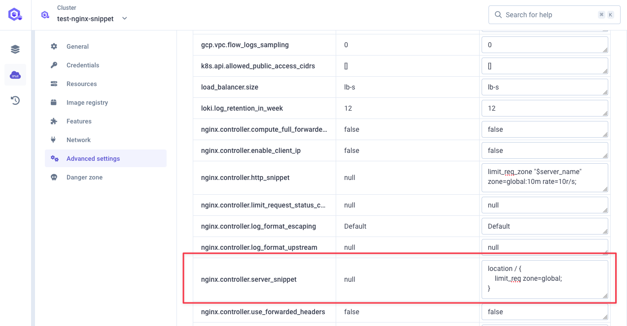 Make use of global rate limit at cluster level in cluster advanced settings