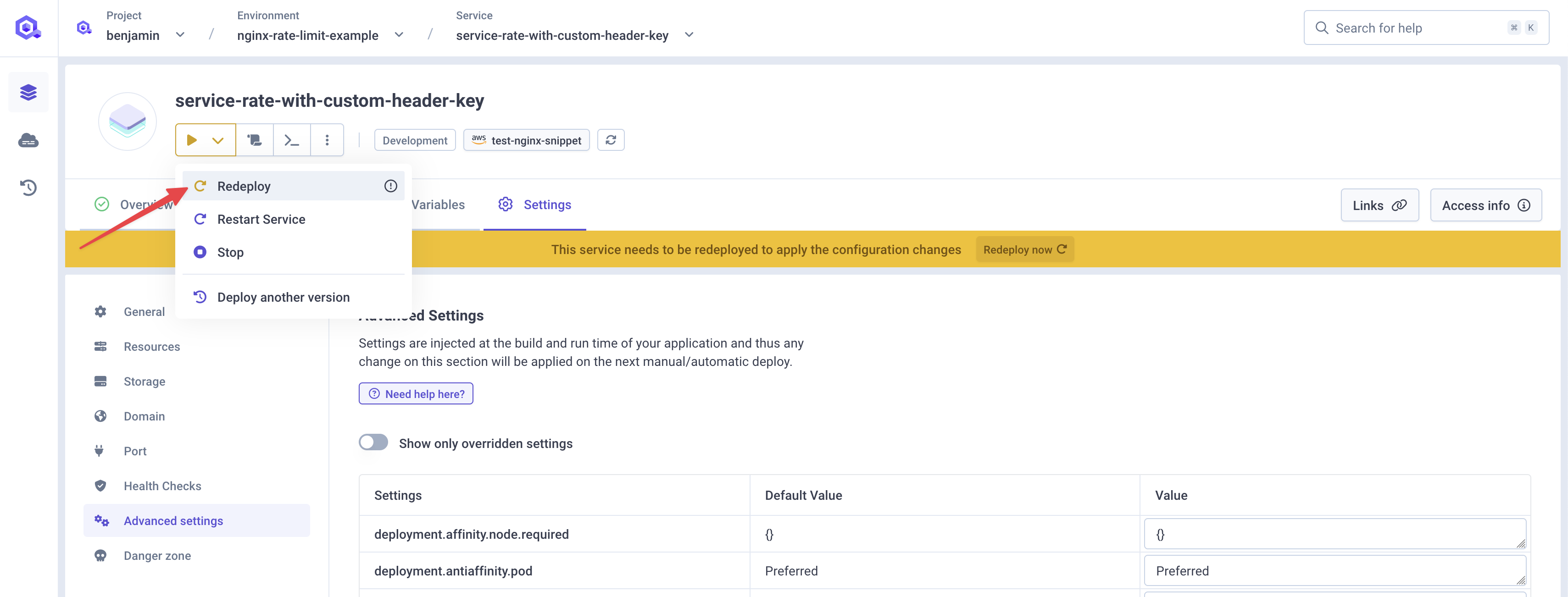 Deploy service with custom header rate limiter